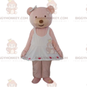 Kremowy kostium maskotka BIGGYMONKEY™ ze śliczną białą sukienką