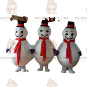 Snowman BIGGYMONKEY™ Mascot Costume Trio with Black Hat -