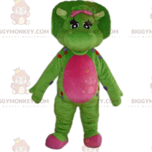 Disfraz de mascota BIGGYMONKEY™ de dinosaurio verde y fucsia