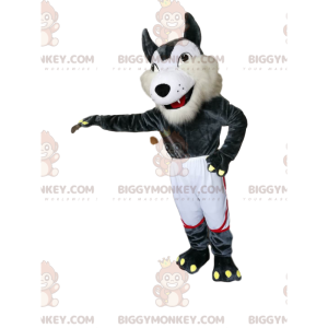 Disfraz de mascota BIGGYMONKEY™ de lobo gris y blanco con