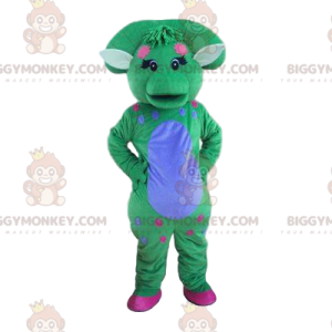 Costume de mascotte BIGGYMONKEY™ de dinosaure vert et bleu