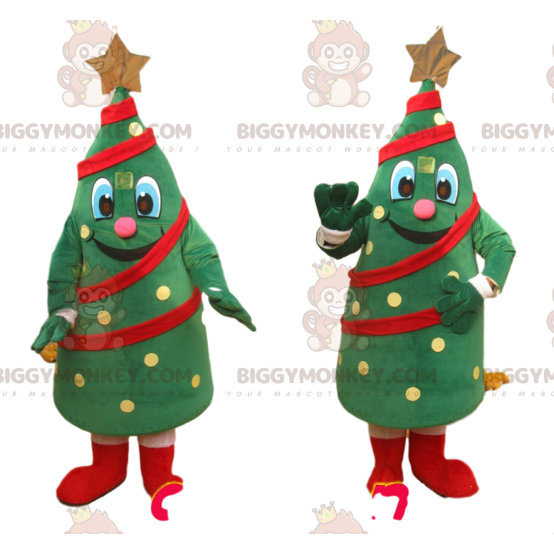 BIGGYMONKEY™-mascottekostuum Groene boom versierd met BIGGYMONKEY™-mascottekostuum Groene boom versierd met