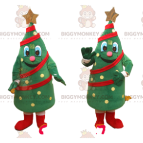 Costume de mascotte BIGGYMONKEY™ de sapin vert décoré avec des