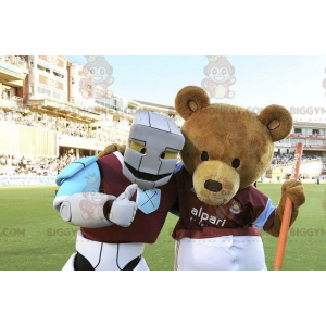 2 BIGGYMONKEY™s maskot en brun bjørn og en blå og lilla hvit robot - Bjørn maskot - BIGGYMONKEY_01621 - BiggyMonkey.com