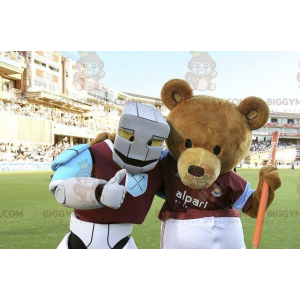 Duo de mascottes BIGGYMONKEY™ un ours marron et un robot blanc