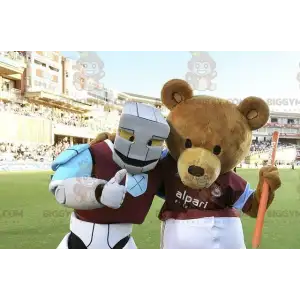 La mascota de 2 BIGGYMONKEY™, un oso pardo y un robot blanco