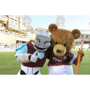 2 BIGGYMONKEY™s maskot en brun bjørn og en blå og lilla hvit robot - Bjørn maskot - BIGGYMONKEY_01621 - BiggyMonkey.com