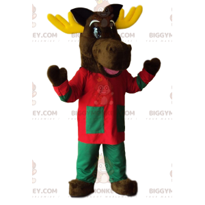 Traje de mascote de rena BIGGYMONKEY™ com lindo traje vermelho