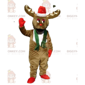 BIGGYMONKEY™ isbrun rensdyrmaskotkostume med nissehue - Hjort og doe-maskoter - BIGGYMONKEY_013591 - BiggyMonkey.com