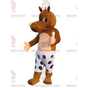 Brown Hippo BIGGYMONKEY™ Mascot Costume with White Shorts and