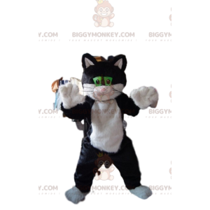 Μασκότ Μασκότ BIGGYMONKEY™ Ασπρόμαυρη γάτα με πράσινα μάτια -