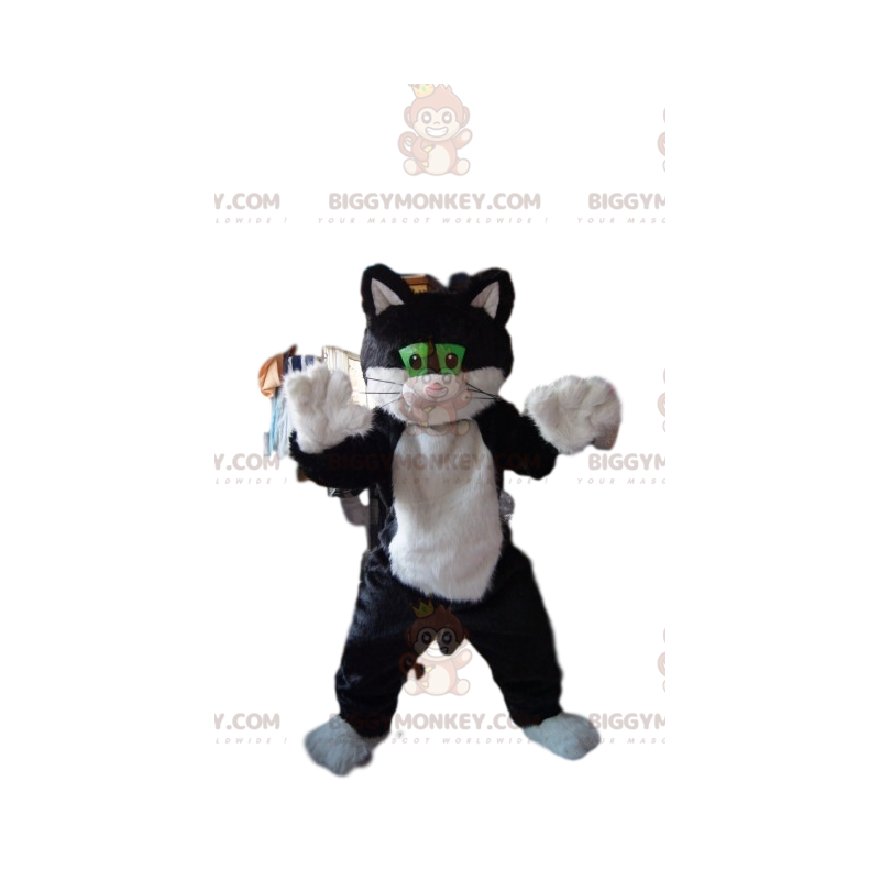 BIGGYMONKEY™ Mascottekostuum Zwart-witte kat met groene ogen - BIGGYMONKEY™ Mascottekostuum Zwart-witte kat met groene ogen -