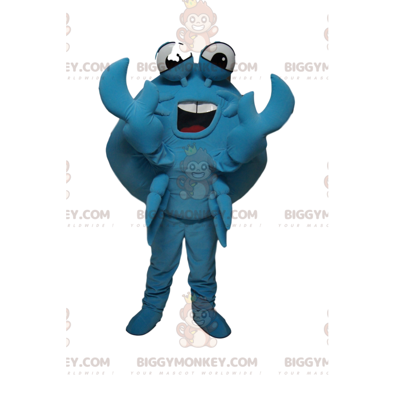 Traje de mascote BIGGYMONKEY™ muito alegre do caranguejo azul. Traje de mascote BIGGYMONKEY™ muito alegre do caranguejo azul.