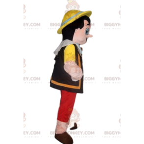 Kostým Happy Pinocchio BIGGYMONKEY™ maskota se žlutým kloboukem