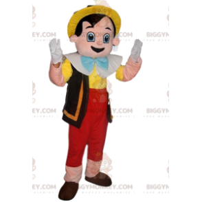 Happy Pinocchio BIGGYMONKEY™ mascottekostuum met gele hoed - Mascottes beroemde mensen - BIGGYMONKEY_013605 - BiggyMonkey.com