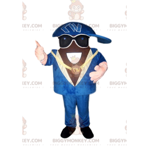 Traje de mascote do rapper BIGGYMONKEY™ com lindo terno azul e
