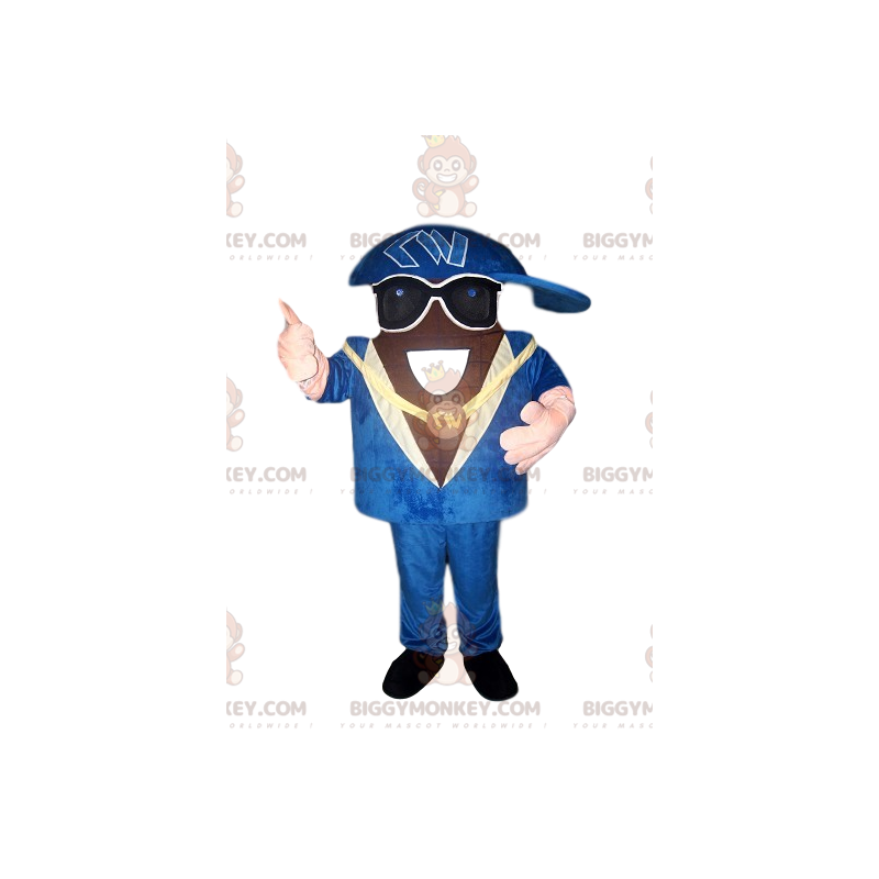 Rapper BIGGYMONKEY™ mascottekostuum met prachtig blauw pak en Rapper BIGGYMONKEY™ mascottekostuum met prachtig blauw pak en