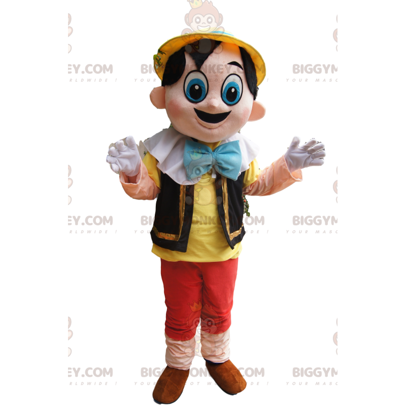 BIGGYMONKEY™ Maskotdräkt Pinocchio söt med stora blå ögon -