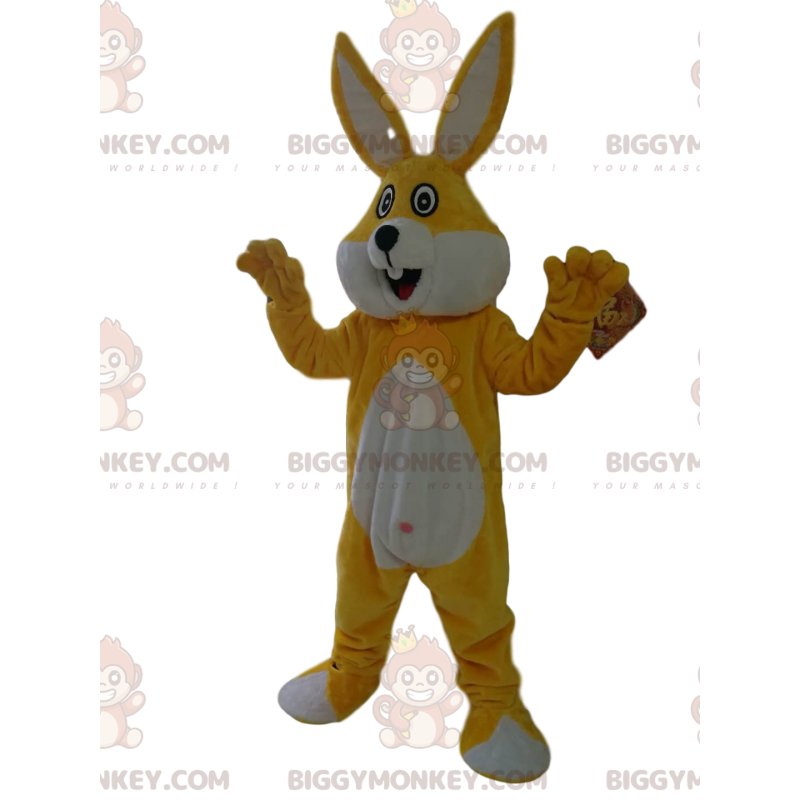 Disfraz de mascota BIGGYMONKEY™ de conejo amarillo y blanco Disfraz de mascota BIGGYMONKEY™ de conejo amarillo y blanco