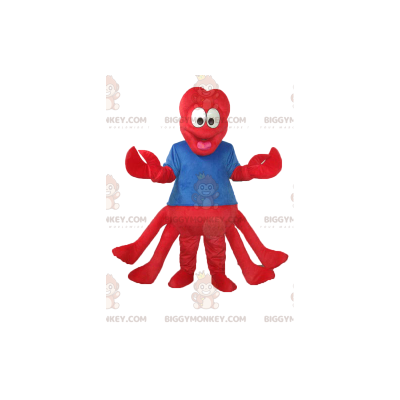 Costume da mascotte aragosta rossa BIGGYMONKEY™ con maglia blu Costume da mascotte aragosta rossa BIGGYMONKEY™ con maglia blu