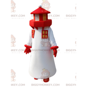 Στολή μασκότ BIGGYMONKEY™ White and Red Lighthouse. στολή φάρου