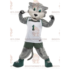 BIGGYMONKEY™ Mascot Costume Gray and White Cat In Sportswear -