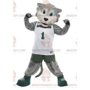Kostým maskota BIGGYMONKEY™ Šedá a bílá kočka ve sportovním