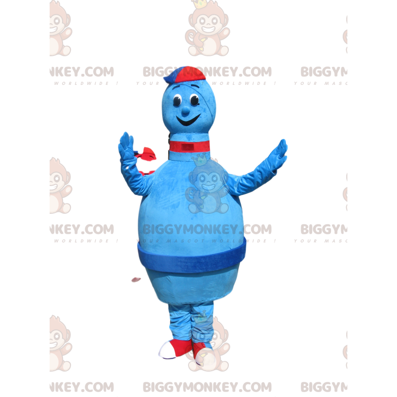 Blauw Skittle BIGGYMONKEY™ mascottekostuum met pet. - Blauw Skittle BIGGYMONKEY™ mascottekostuum met pet. -