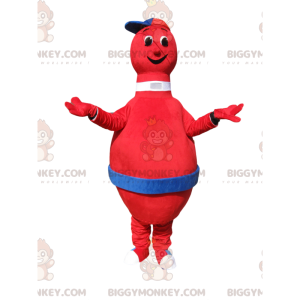 Sehr lächelndes rotes Kegel-BIGGYMONKEY™-Maskottchen-Kostüm mit