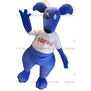 BIGGYMONKEY™ Mascot Costume Blue Kangaroo With White T-Shirt -