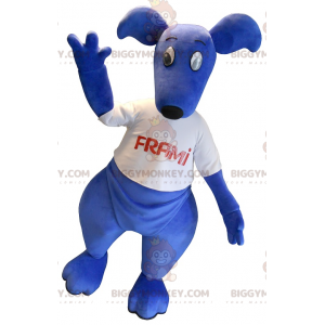 BIGGYMONKEY™ Maskottchenkostüm Blaues Känguru mit weißem