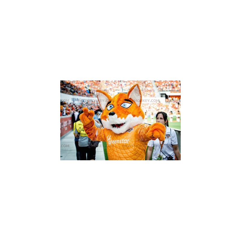 Fantasia de mascote BIGGYMONKEY™ de raposa branca e laranja com Fantasia de mascote BIGGYMONKEY™ de raposa branca e laranja com