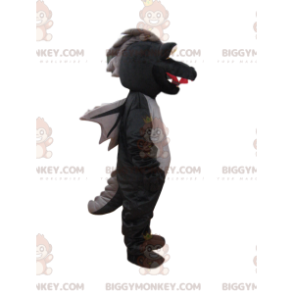 BIGGYMONKEY™ Maskottchenkostüm Schwarzer Drache mit Flügeln -