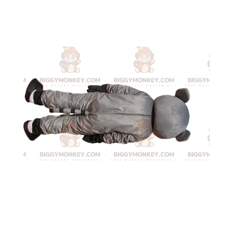 Traje de mascote BIGGYMONKEY™ Guaxinim cinza e preto com espiga Traje de mascote BIGGYMONKEY™ Guaxinim cinza e preto com espiga
