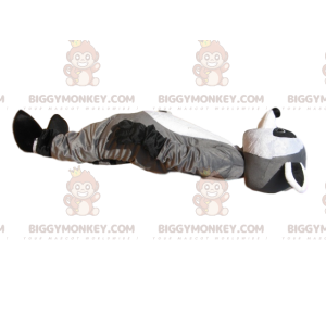 BIGGYMONKEY™ μασκότ στολή γκρι και μαύρο ρακούν με καλαμπόκι -