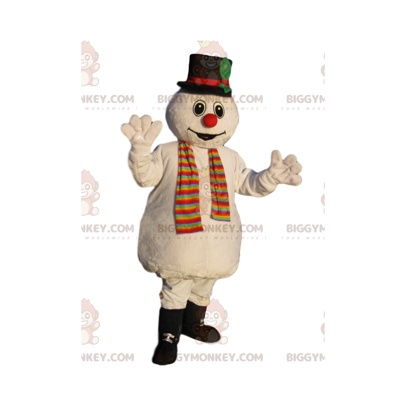 Costume de mascotte BIGGYMONKEY™ de bonhomme de neige avec un Costume de mascotte BIGGYMONKEY™ de bonhomme de neige avec un