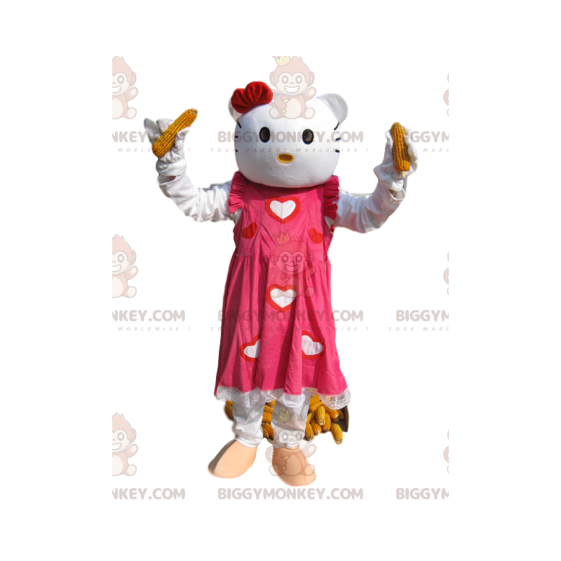 Disfraz de mascota Hello Kitty BIGGYMONKEY™ con precioso vestido rosa y corazones - BiggyMonkey.com