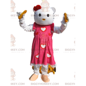 Disfraz de mascota Hello Kitty BIGGYMONKEY™ con precioso vestido rosa y corazones - BiggyMonkey.com