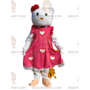Disfraz de mascota Hello Kitty BIGGYMONKEY™ con precioso vestido rosa y corazones - BiggyMonkey.com