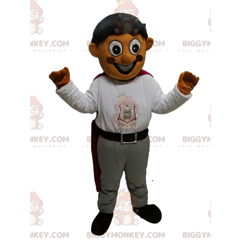 Traje de mascote de menino muito feliz BIGGYMONKEY™ com roupa Traje de mascote de menino muito feliz BIGGYMONKEY™ com roupa