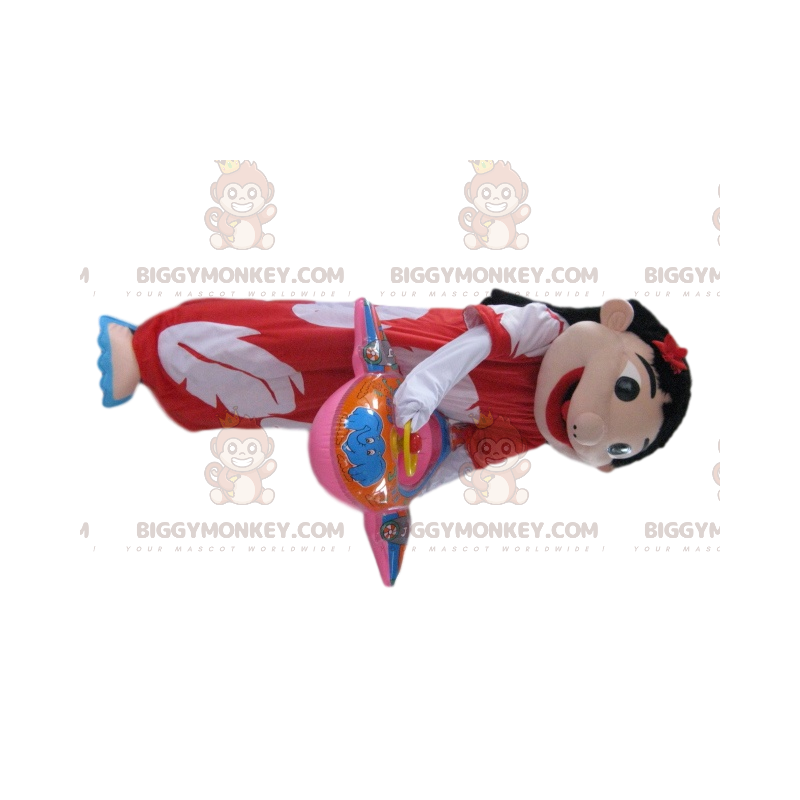 Costume de mascotte BIGGYMONKEY™ de fille brune avec une robe Costume de mascotte BIGGYMONKEY™ de fille brune avec une robe