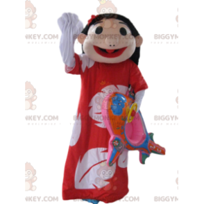Braunes BIGGYMONKEY™ Maskottchen-Kostüm für Mädchen mit Hawaii-Kleid - Maskottchen für Jungen und Mädchen - BiggyMonkey.com