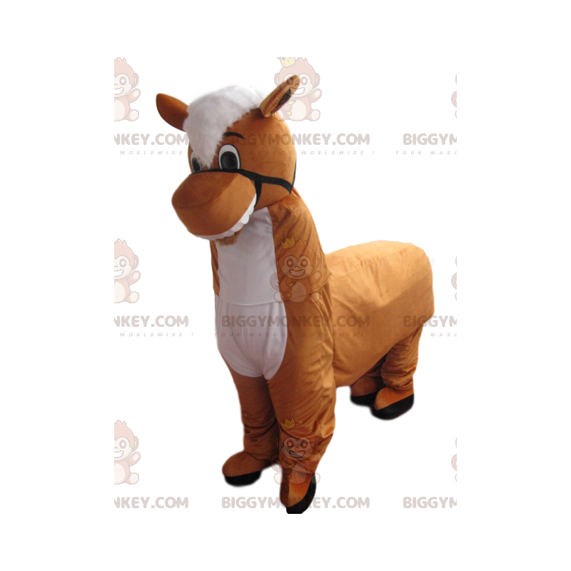 Traje de mascote BIGGYMONKEY™ de burro marrom e branco. Traje Traje de mascote BIGGYMONKEY™ de burro marrom e branco. Traje