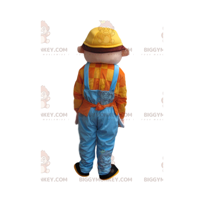 Mens BIGGYMONKEY™ Mascot Costume with Blue Overalls and Yellow