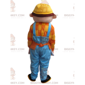 Mens BIGGYMONKEY™ Mascot Costume with Blue Overalls and Yellow