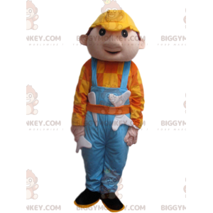 Mens BIGGYMONKEY™ Mascot Costume with Blue Overalls and Yellow