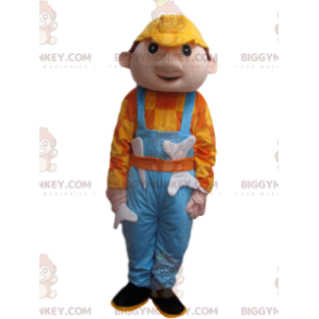 Mens BIGGYMONKEY™ Mascot Costume with Blue Overalls and Yellow