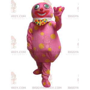 BIGGYMONKEY™ Pink Wacky Man Mascot Costume With Yellow Polka