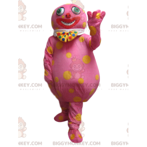 BIGGYMONKEY™ Roze grappige man mascottekostuum met gele stippen
