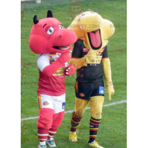 Duo de mascottes BIGGYMONKEY™ de dragon l'un rouge et l'autre